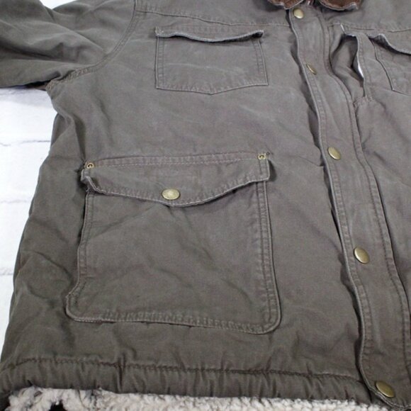 Wrangler Canvas Sherpa Lined Barn Chore Work Jacket Mens 2XL Olive Double Elbow - Picture 14 of 16